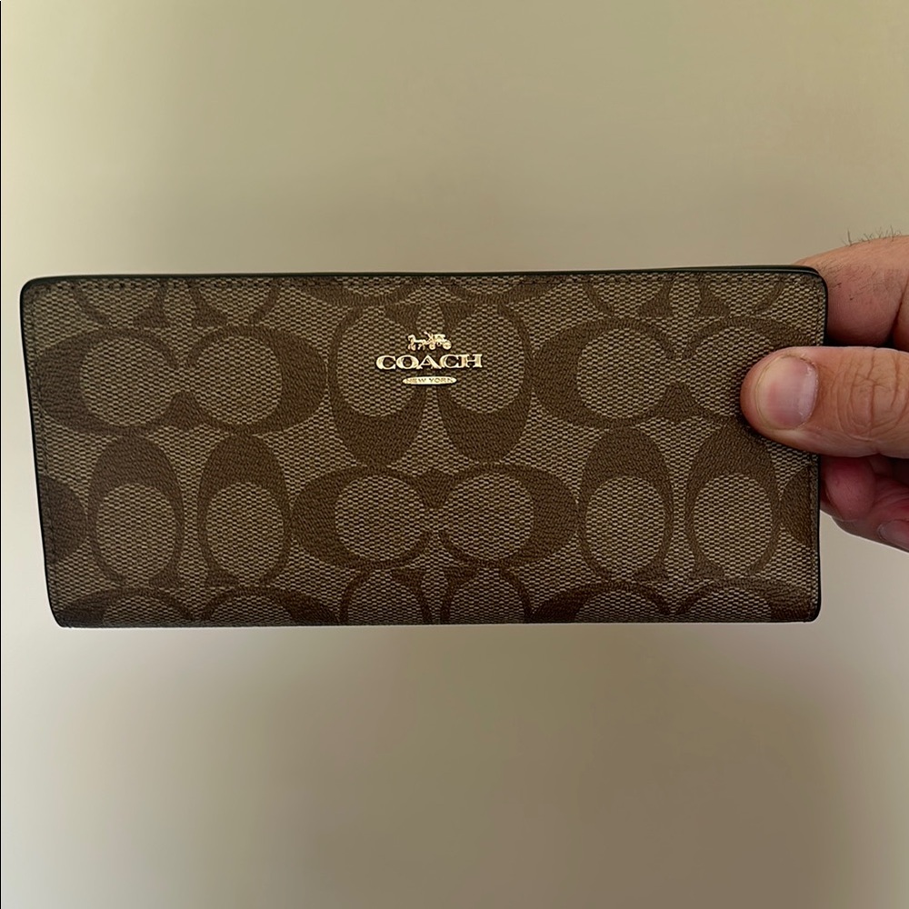 Coach Tan and Brown Signature Clutch